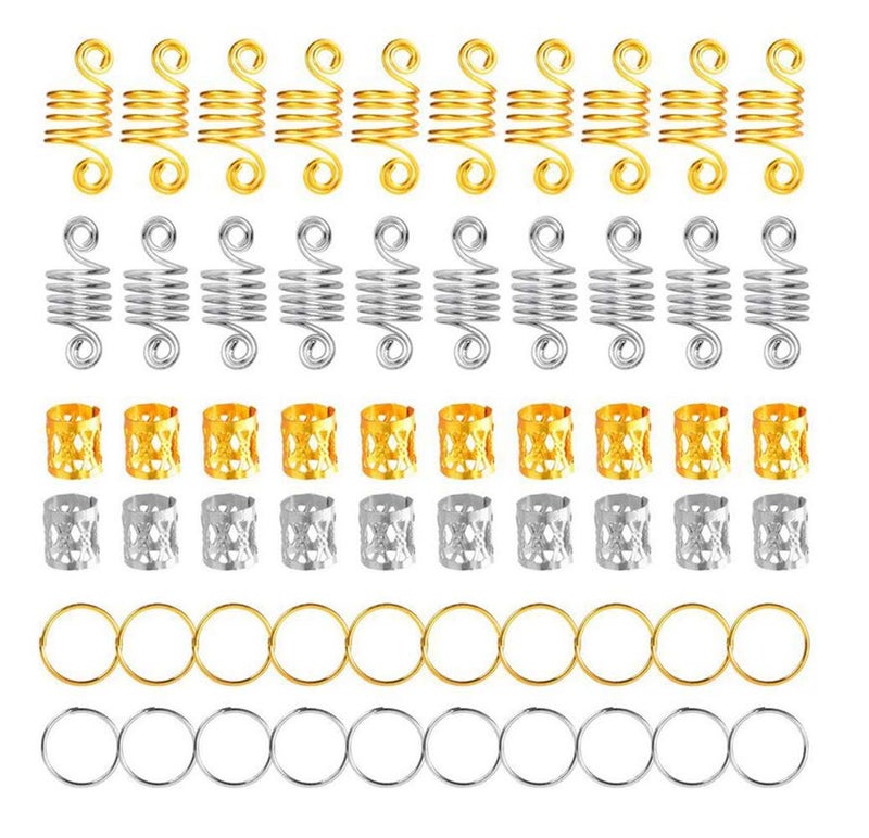UPSTORE 60PCS Assorted Silver Metal Hair Accessories - Beads, Cuffs, Rings, Clips for Hair Braiding, Dreadlocks, and Extensions - Image 1